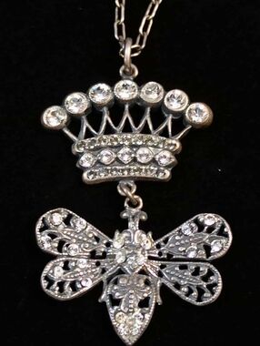 CATHERINE POPESCO France Crown Bee Pendant Necklace Vintage French Rhinestone
